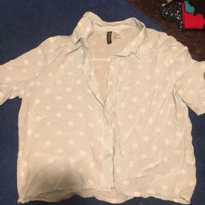 Light blue polka dotted crop t shirf
